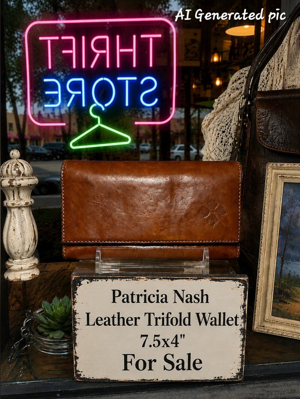 Patricia Nash Trifold Leather Wallet 7.5x4"